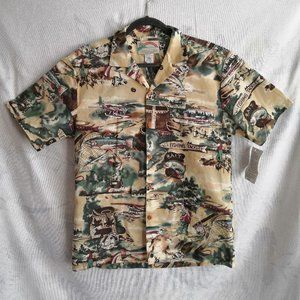 Vintage Paradise Found Men's Short Sleeve Cotton Hawaiian Fishing Shirt Size Med